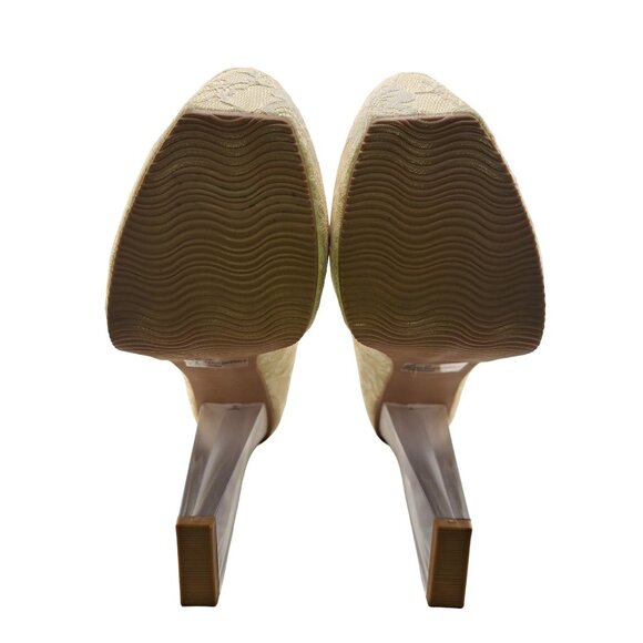 NEW Qupid Womens Embroidered Off White Platform Lace Lucite Chunky Heels 10 - Picture 7 of 9